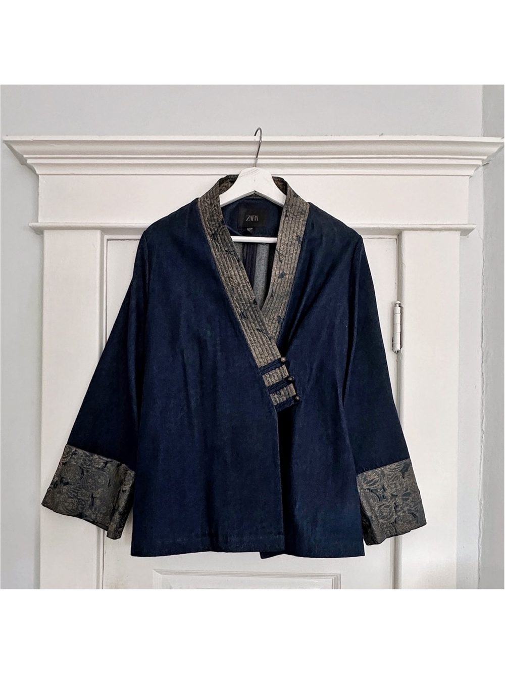 Zara Navy Jacket with Patterned Trim